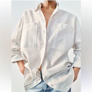 Zara linen blend metallic thread button down shirt